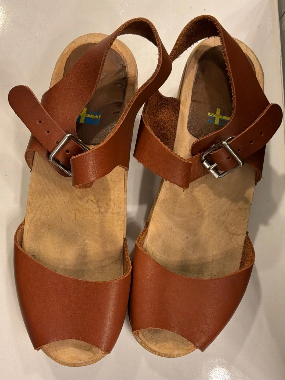 MIA Brown Leather Open-Toe Wedge Sandals
